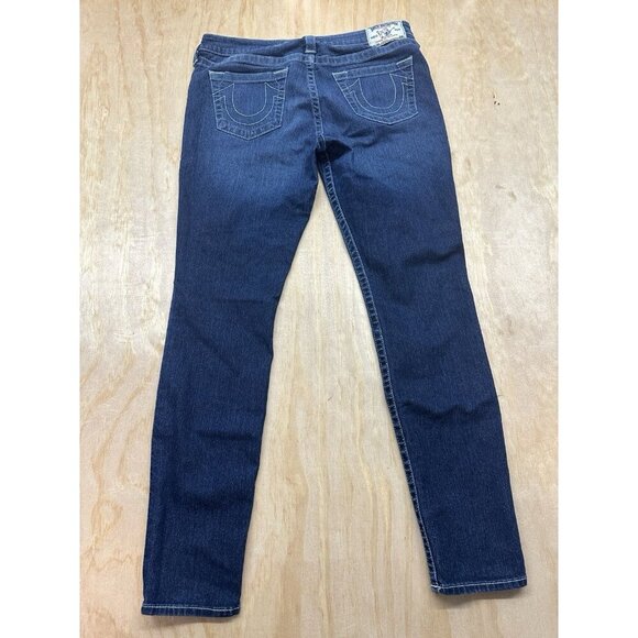 True Religion Legging Basic Overall Natural Low 9”Rise Dark Wash Retro Y2K Sz 32 - Picture 7 of 8